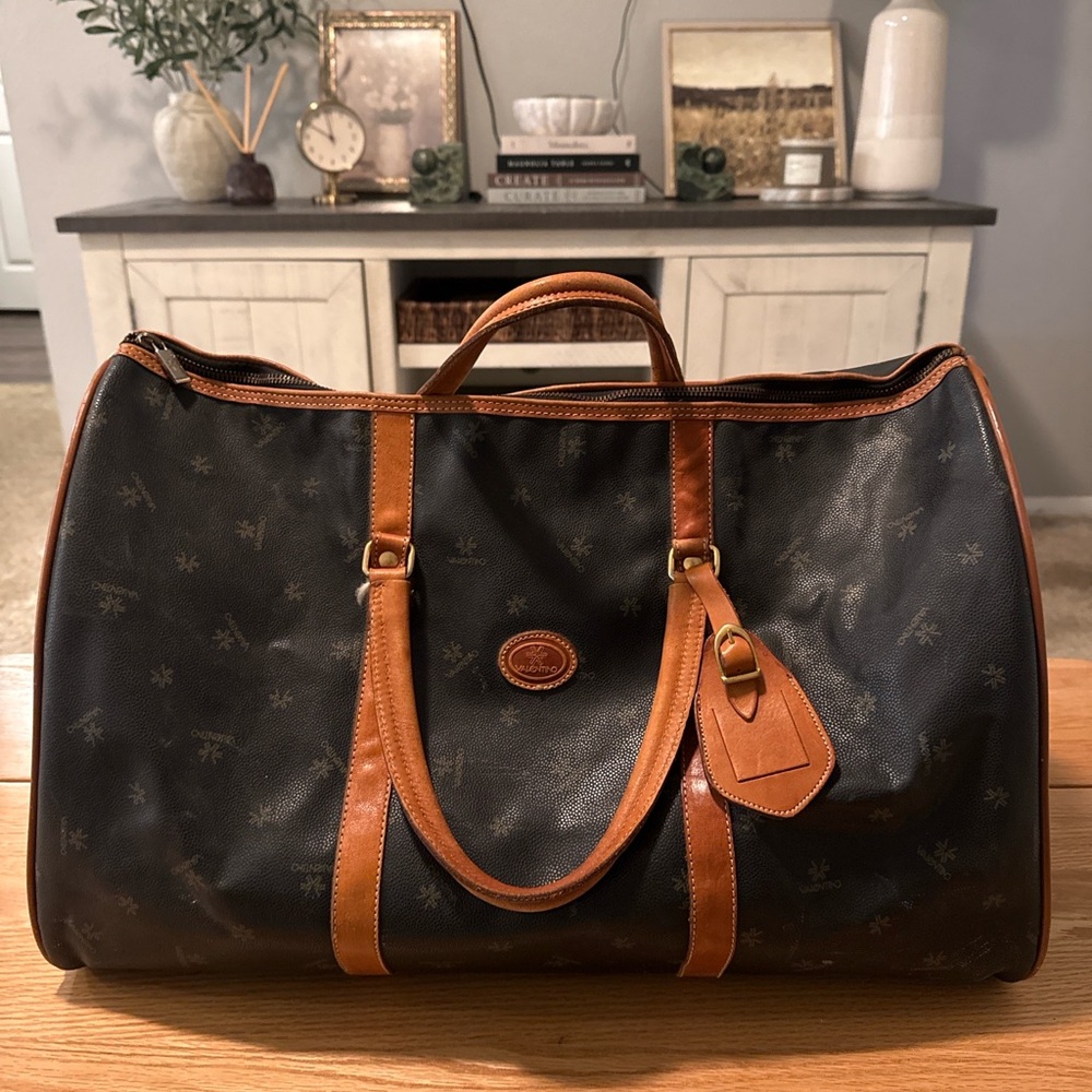 Vintage Valentino Italy Weekender Duffel Bag Monogram Travel Carry On w/ Strap
